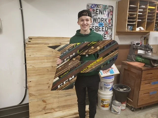 My son with his sticks in the Proctor high school logo.  We did this one together!  so fun.  Love you Vinny.