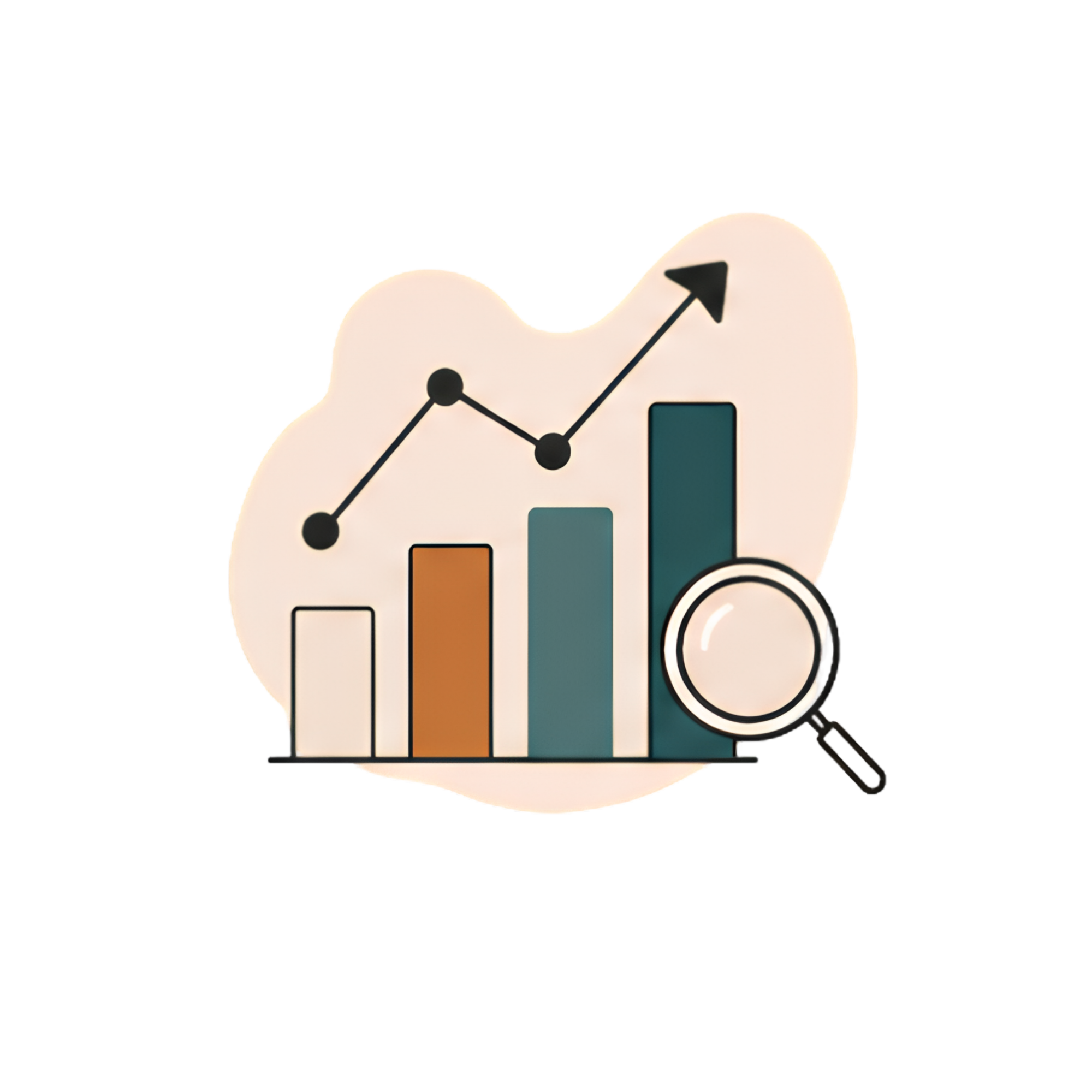 A stylized chart with an upward arrow and bar graph on a white background.
