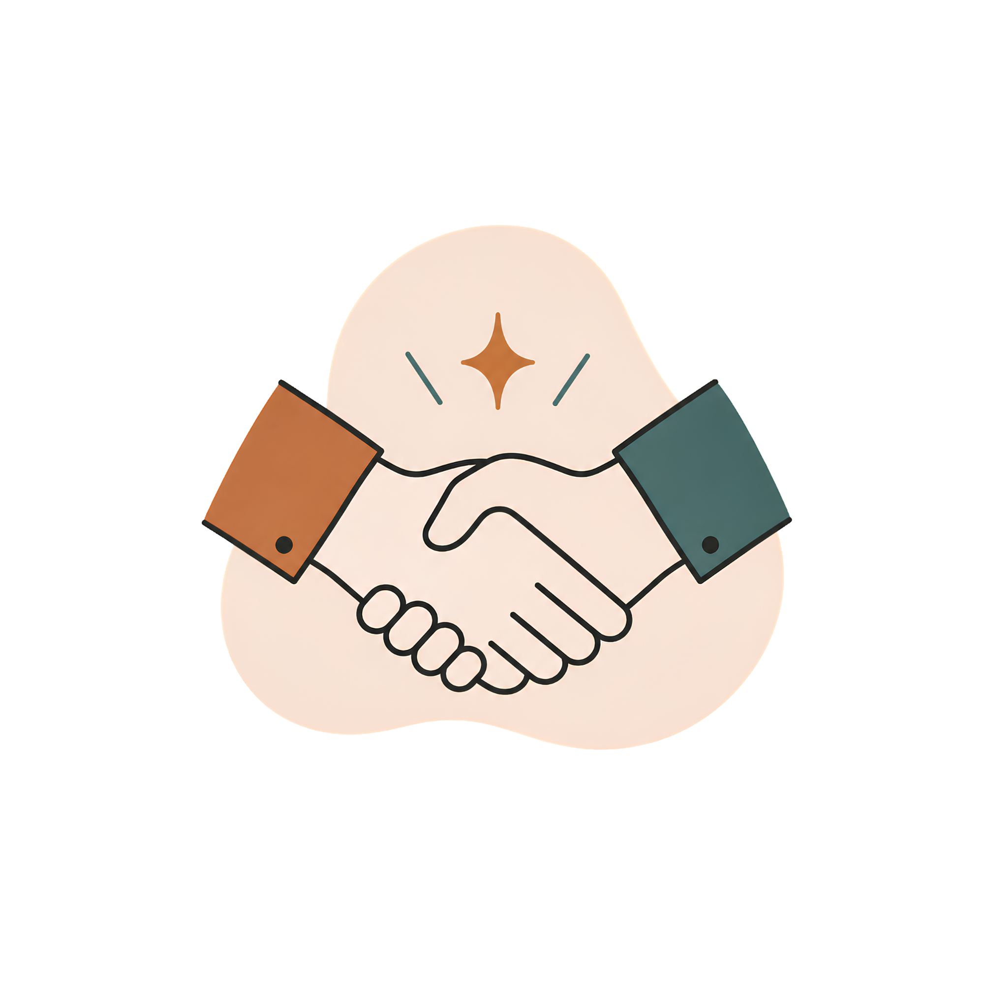 Illustration of two hands shaking, representing agreement or partnership, with colorful abstract background.