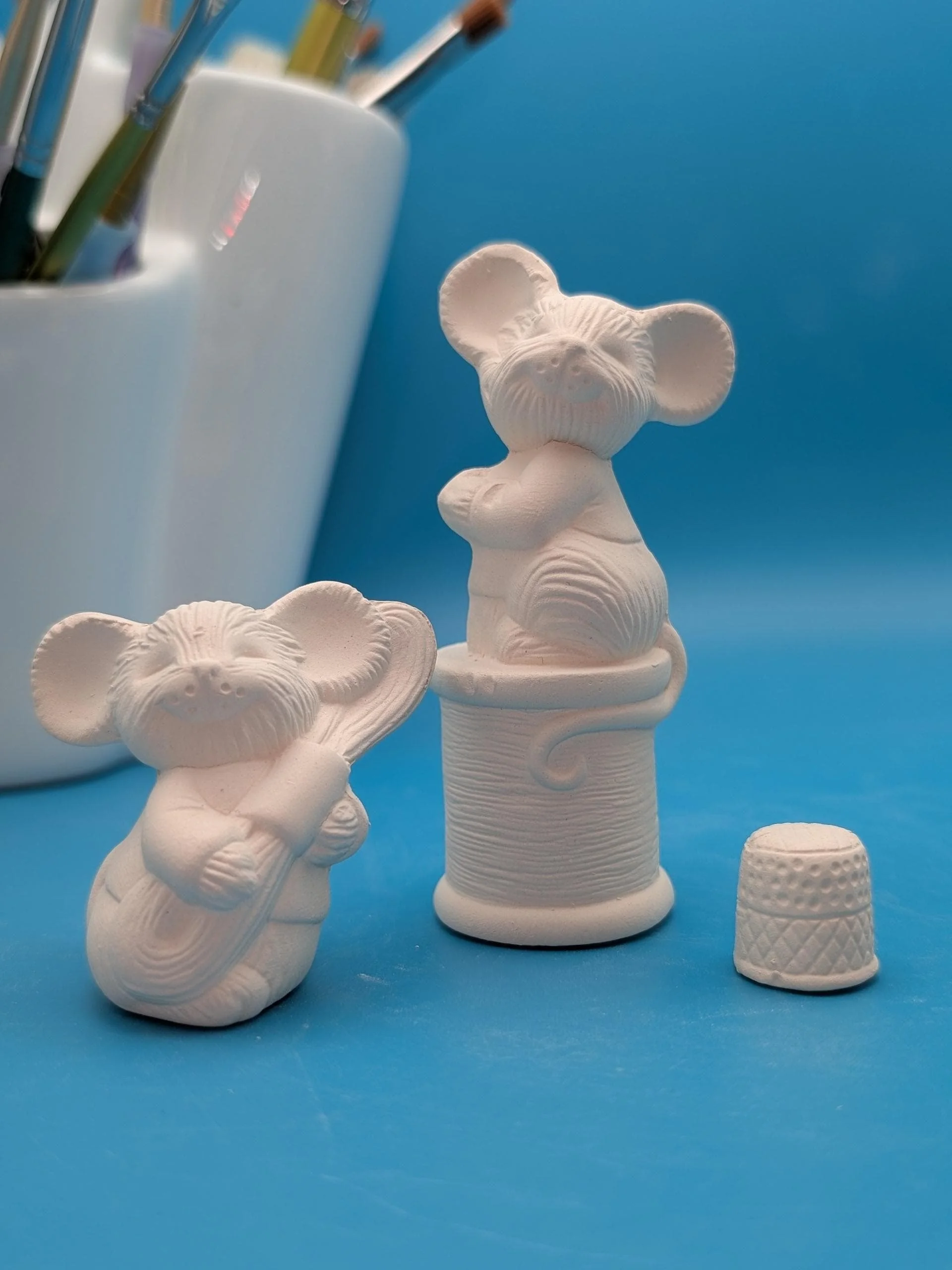 Set of 3 Sewing Mice ceramic bisque