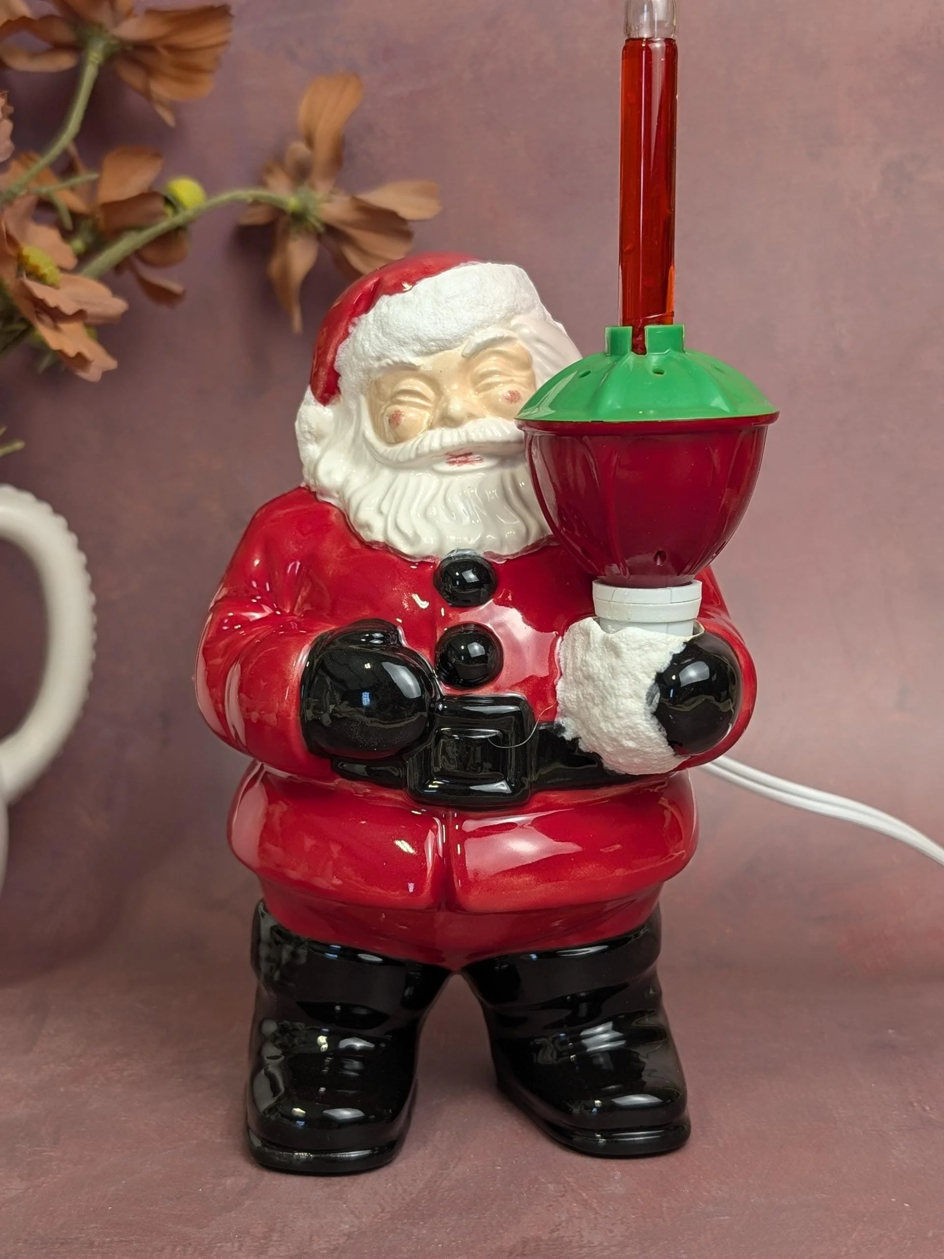 Vintage style bubble light Santa in classic green and red with corded bubble light