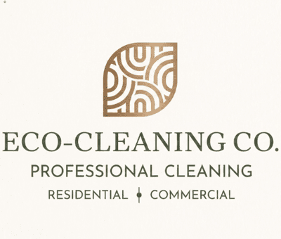 Logo of Eco-Cleaning Co. with abstract leaf design and text for residential and commercial cleaning services.