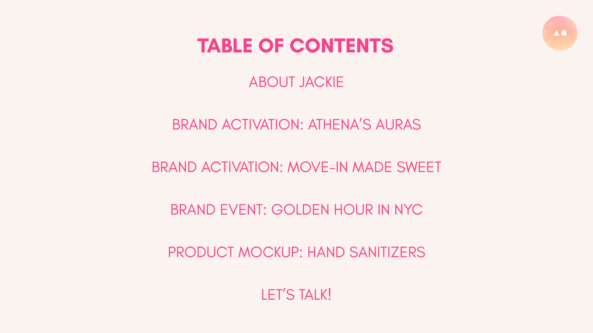 table of contents