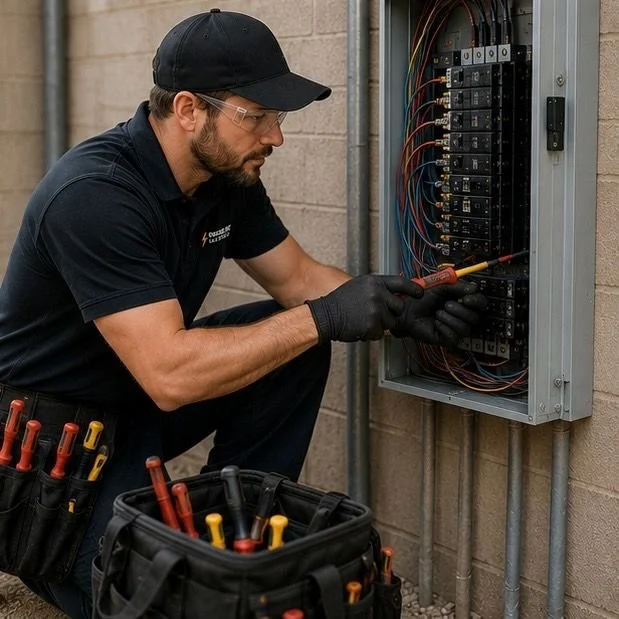 An electrician fixing part of a home