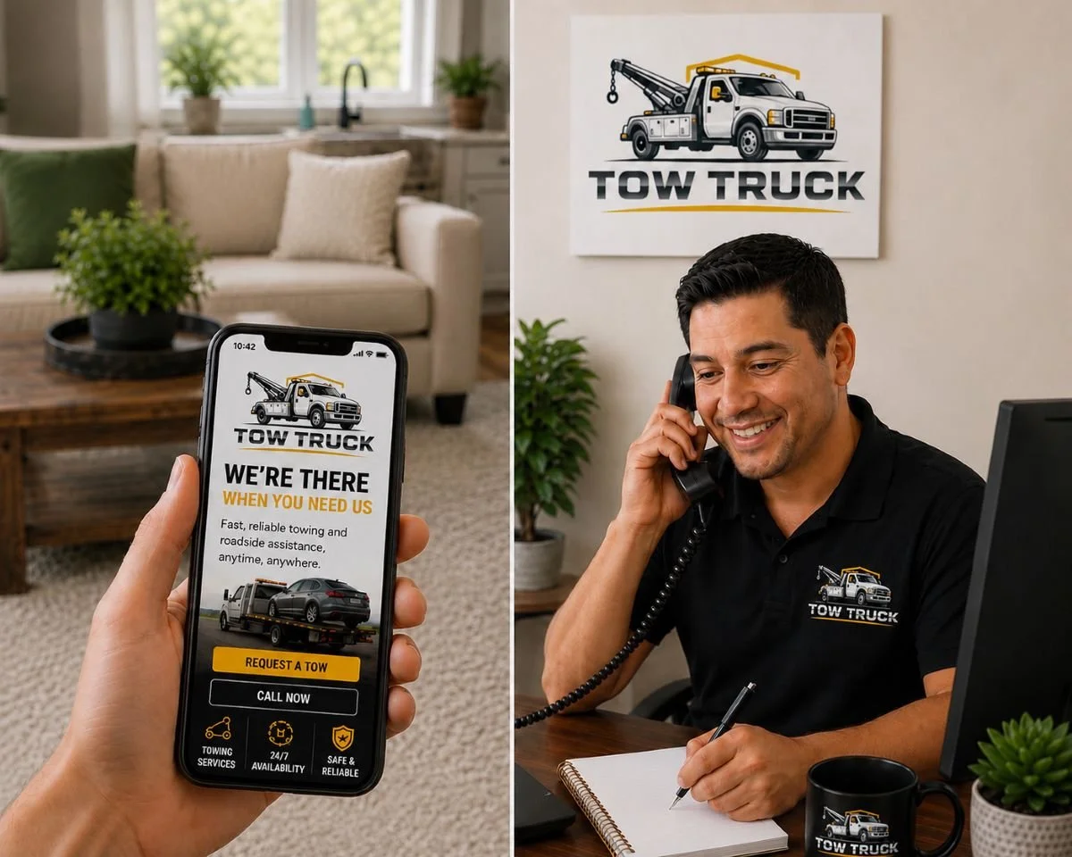 Image of a receptionist for a towing company answering the phone