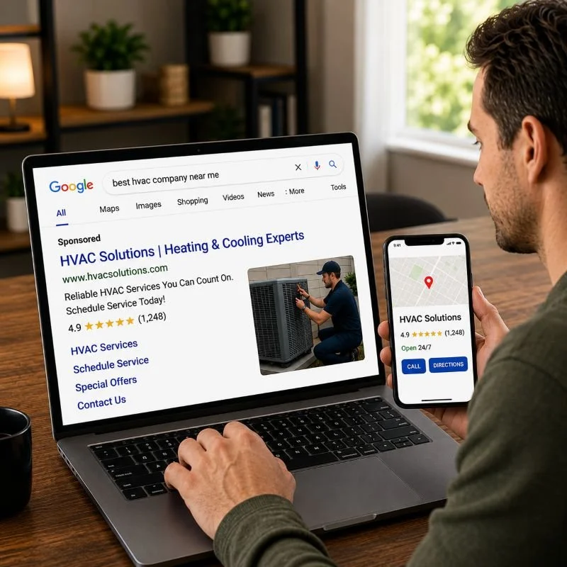 Image of a potential customer looking at an HVAC website
