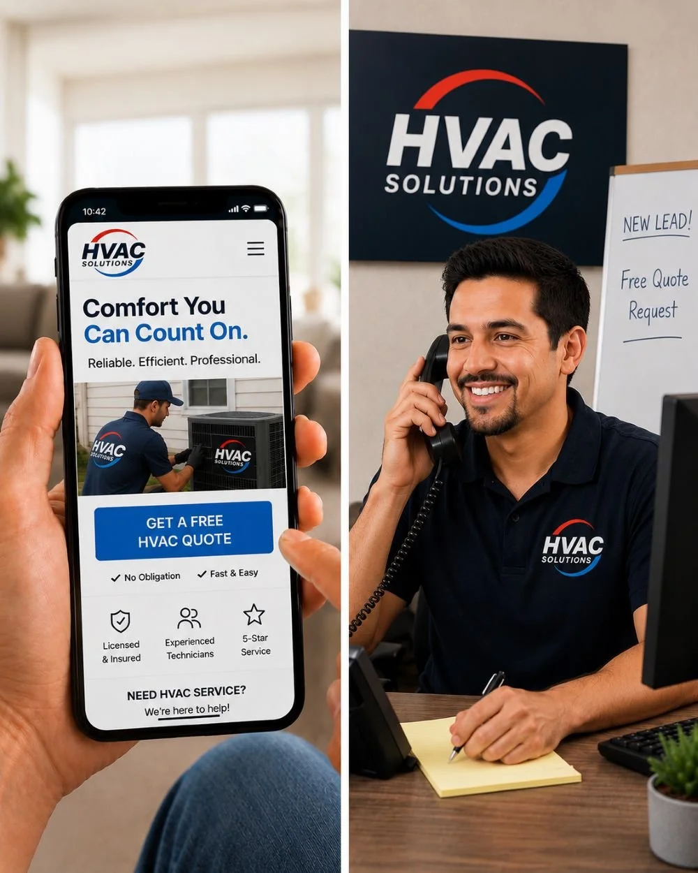 An image of an HVAC receptionist answering a customer