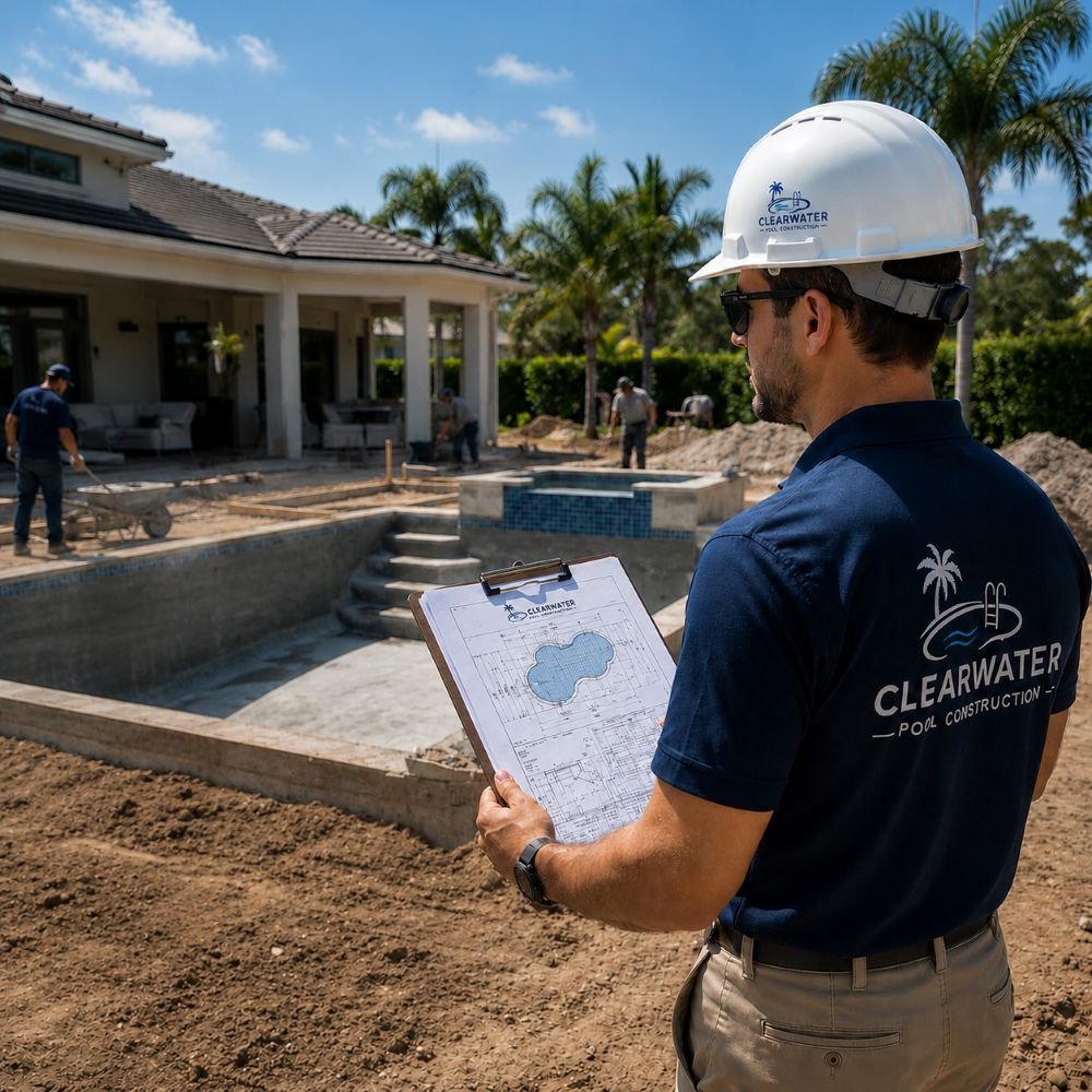 Image of a pool construction employee at work