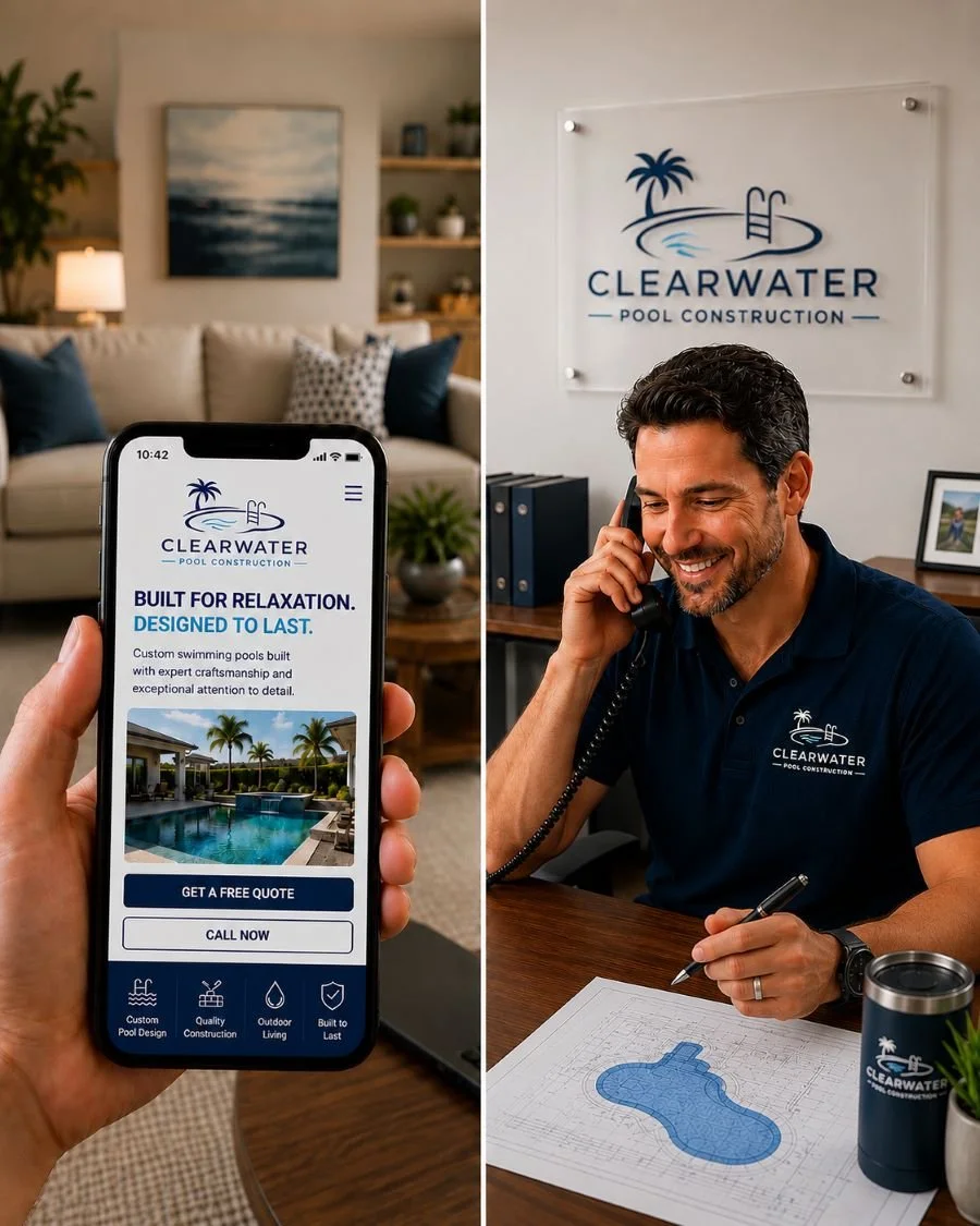 Image of a receptionist for a pool construction company answering the phone