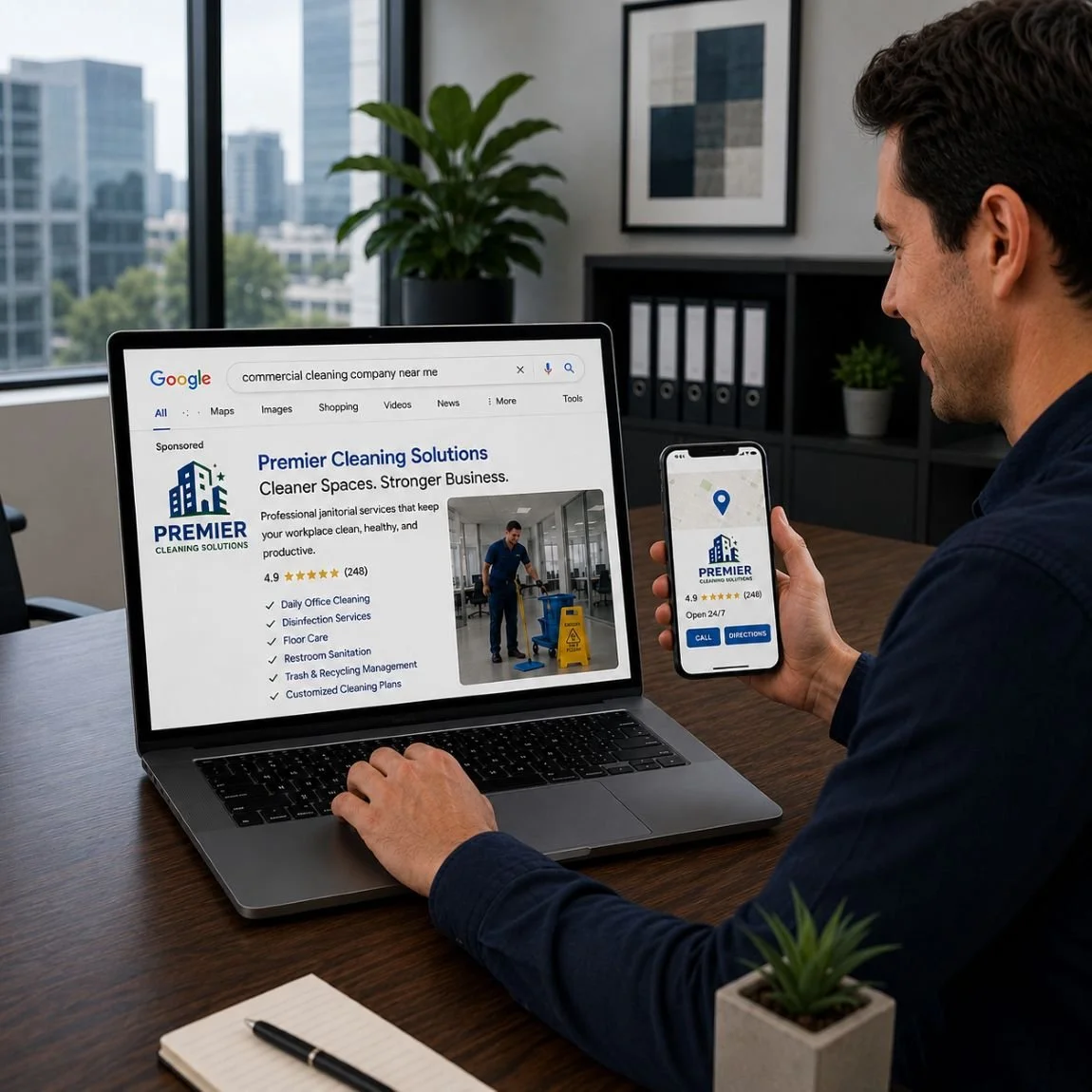 Image of a customer shopping for a janitorial company