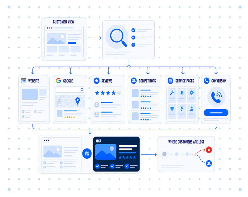 Image of different spots that may be the problem with your website converting customers