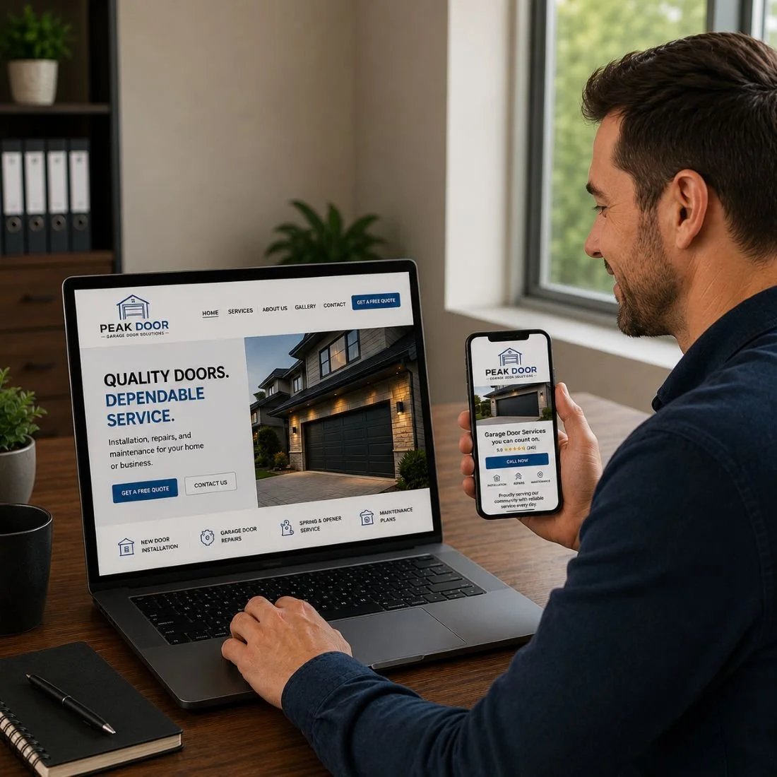 Image of a customer shopping for a garage door company