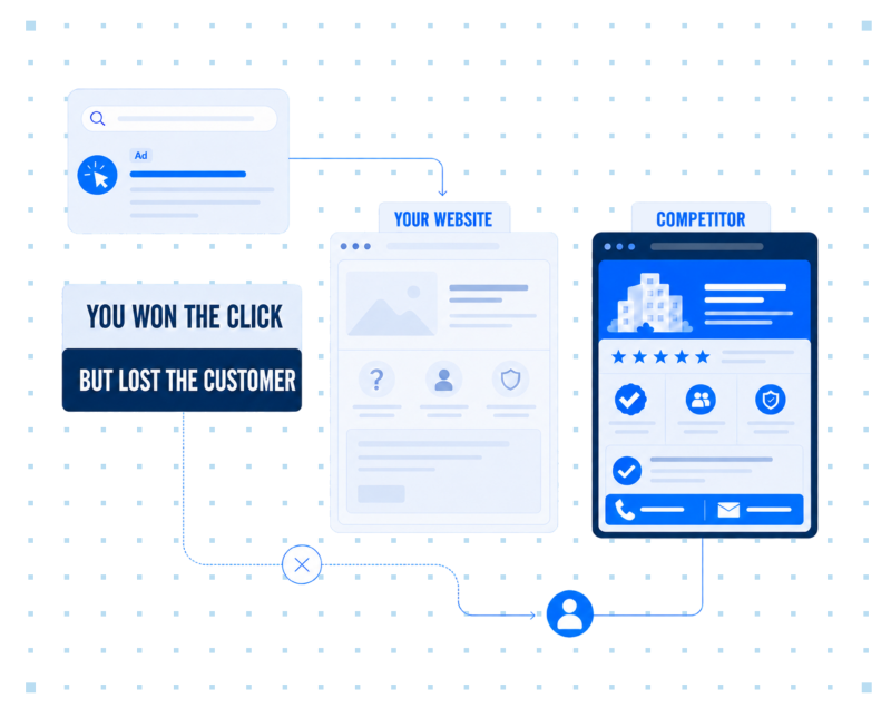 An image showing how you got the click but lost the customer