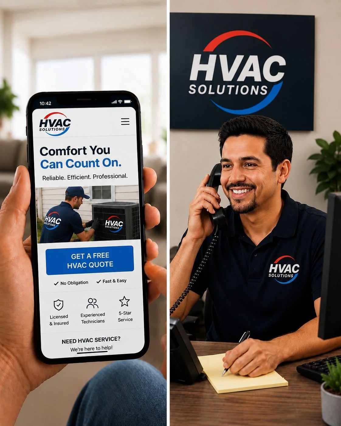 An image of an HVAC receptionist answering a customer