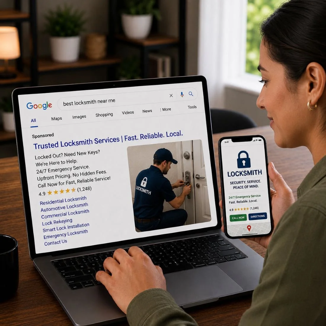 Image of a customer shopping for a locksmith company