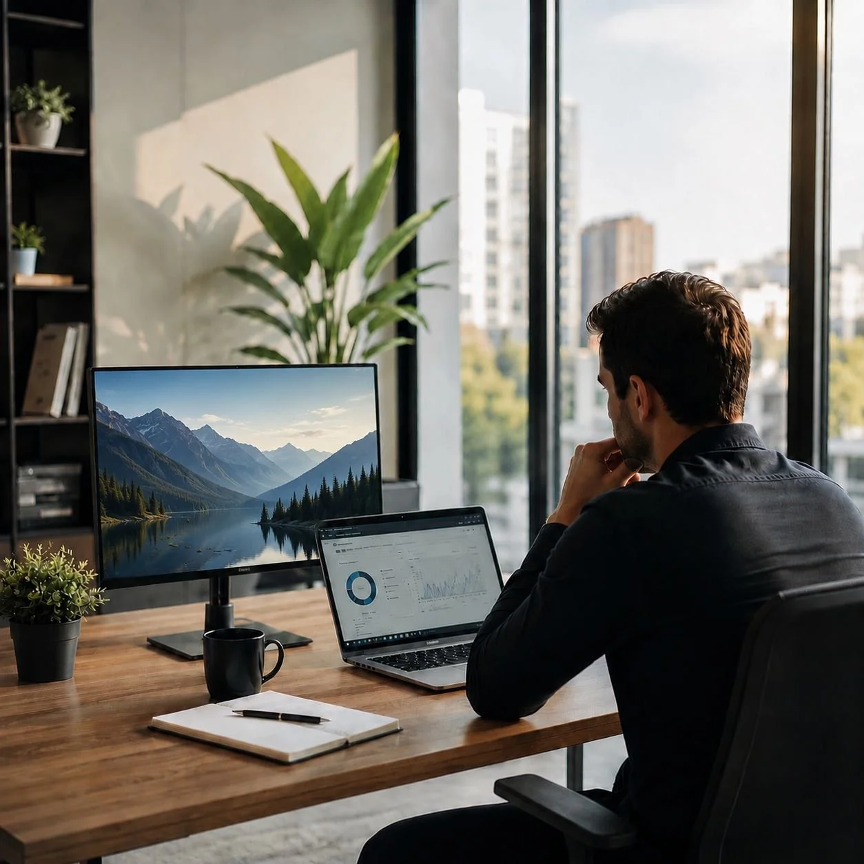 Image of a guy researching marketing analytics on a website.