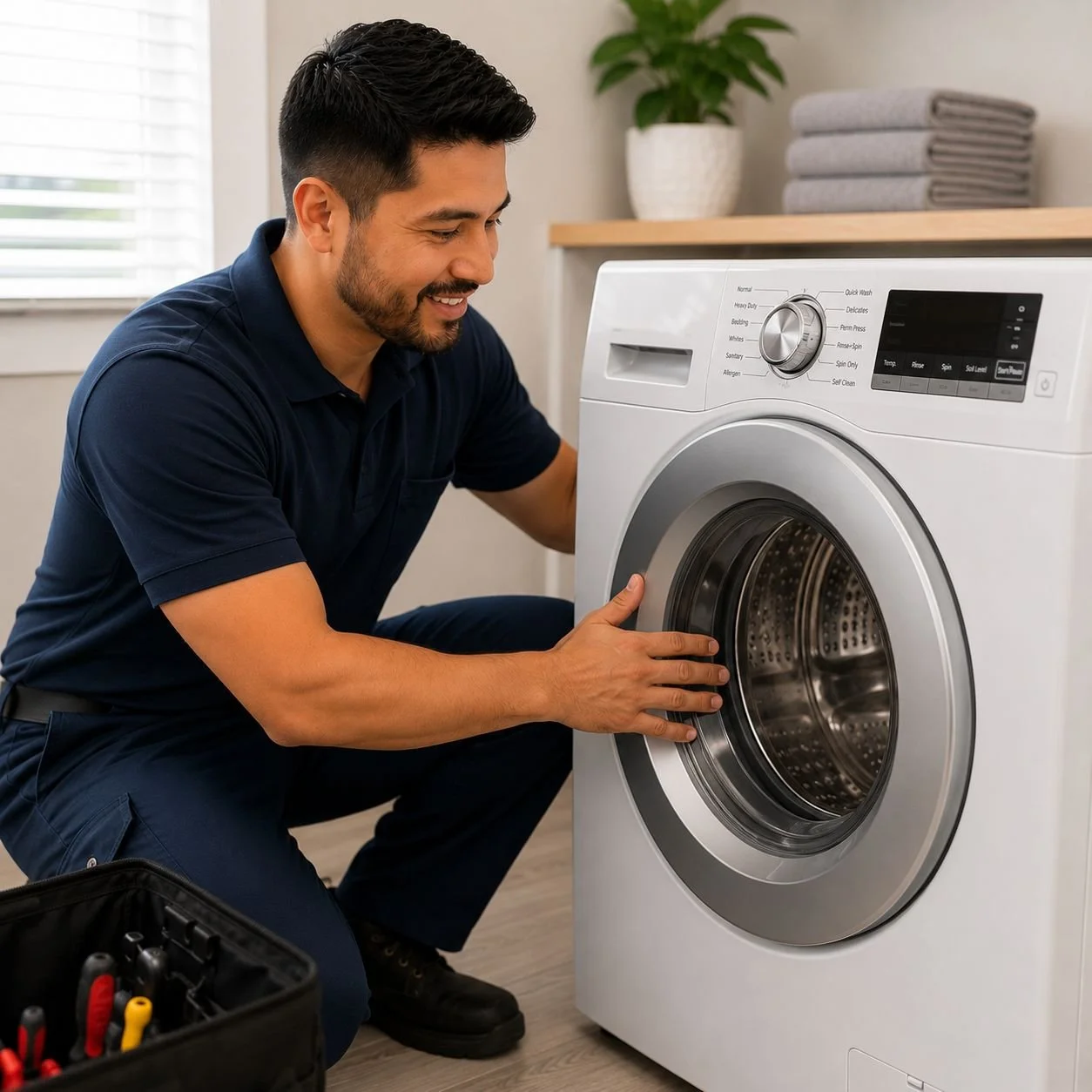 Image of an appliance repair employee at work