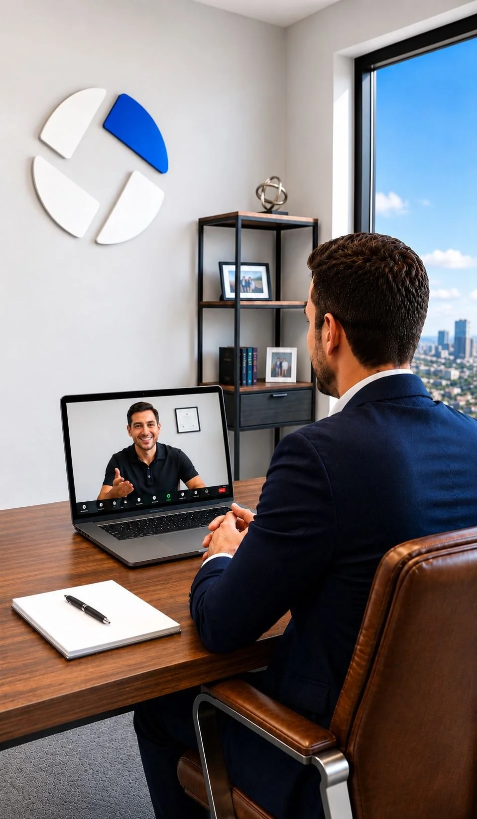Image of a man in an office on a virtual meeting