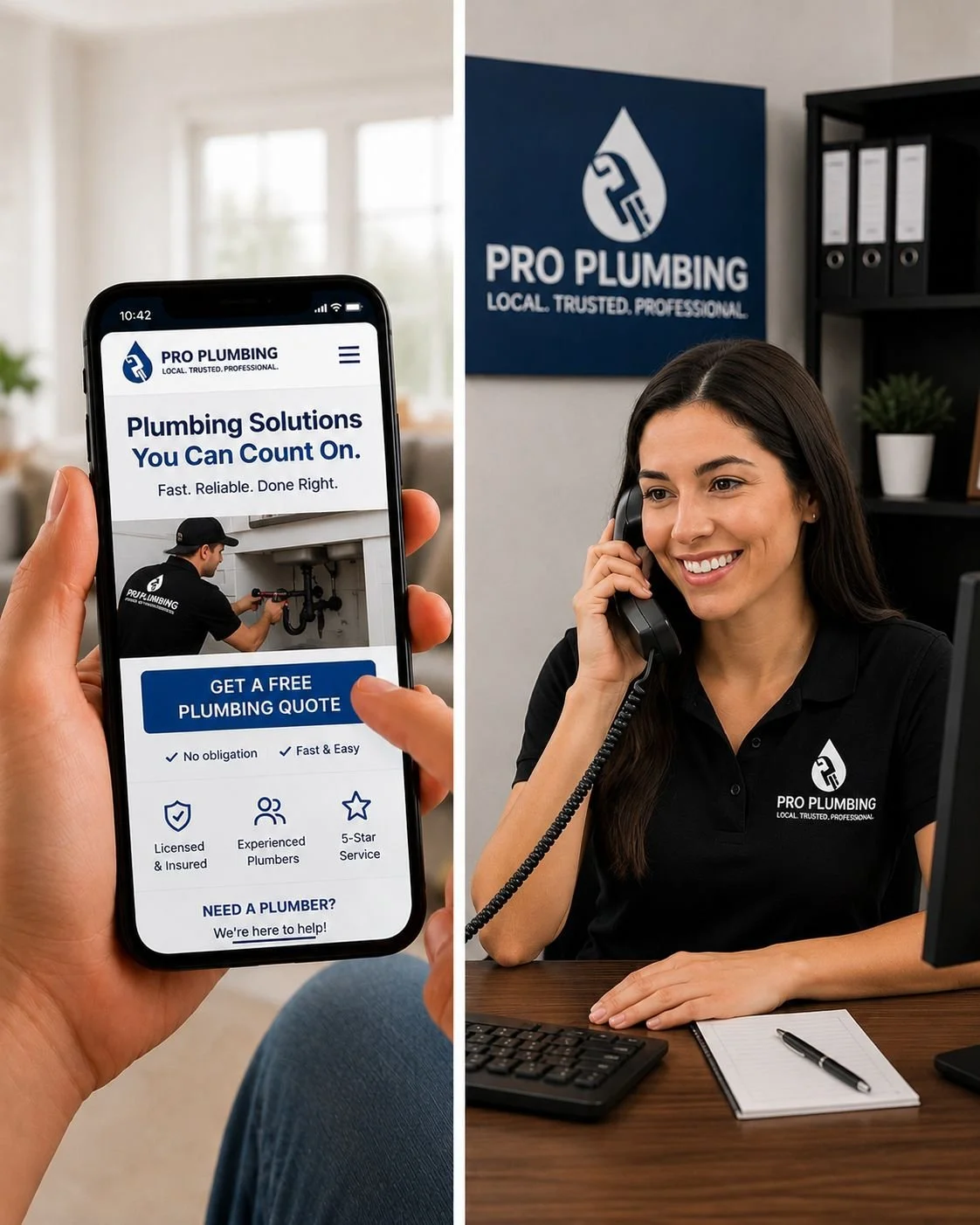 Image of a customer requesting a quote from a plumbing company.