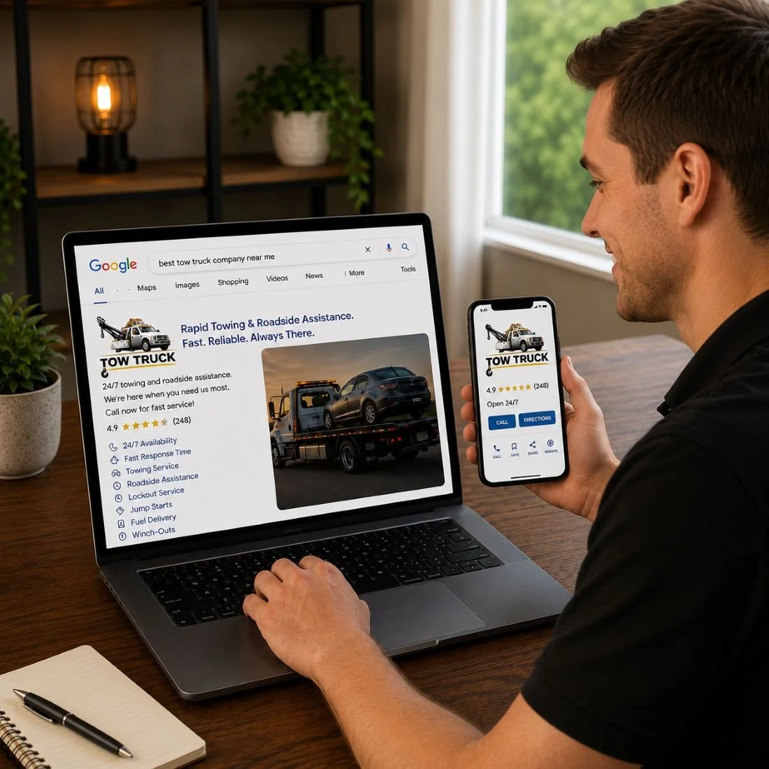 Image of a customer shopping for a towing company