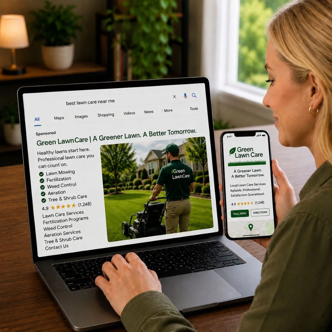 Image of a customer shopping for a lawn care service
