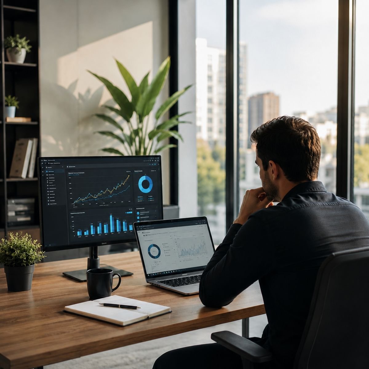 Image of a guy researching marketing analytics on a website.