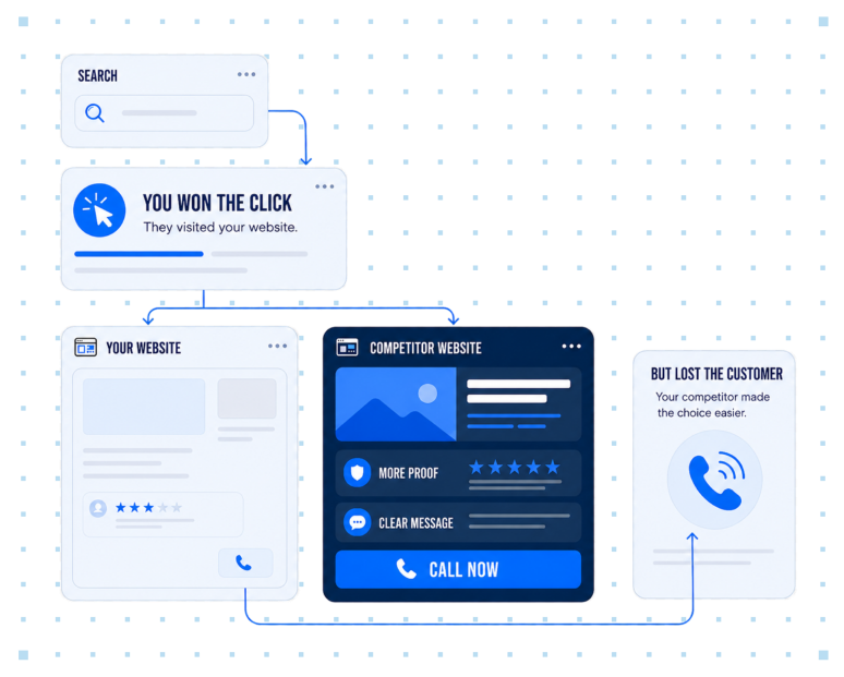 A graphic of how you can win a click but still lose the customer