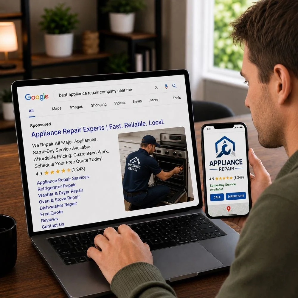 Image of a customer shopping for an appliance repair service