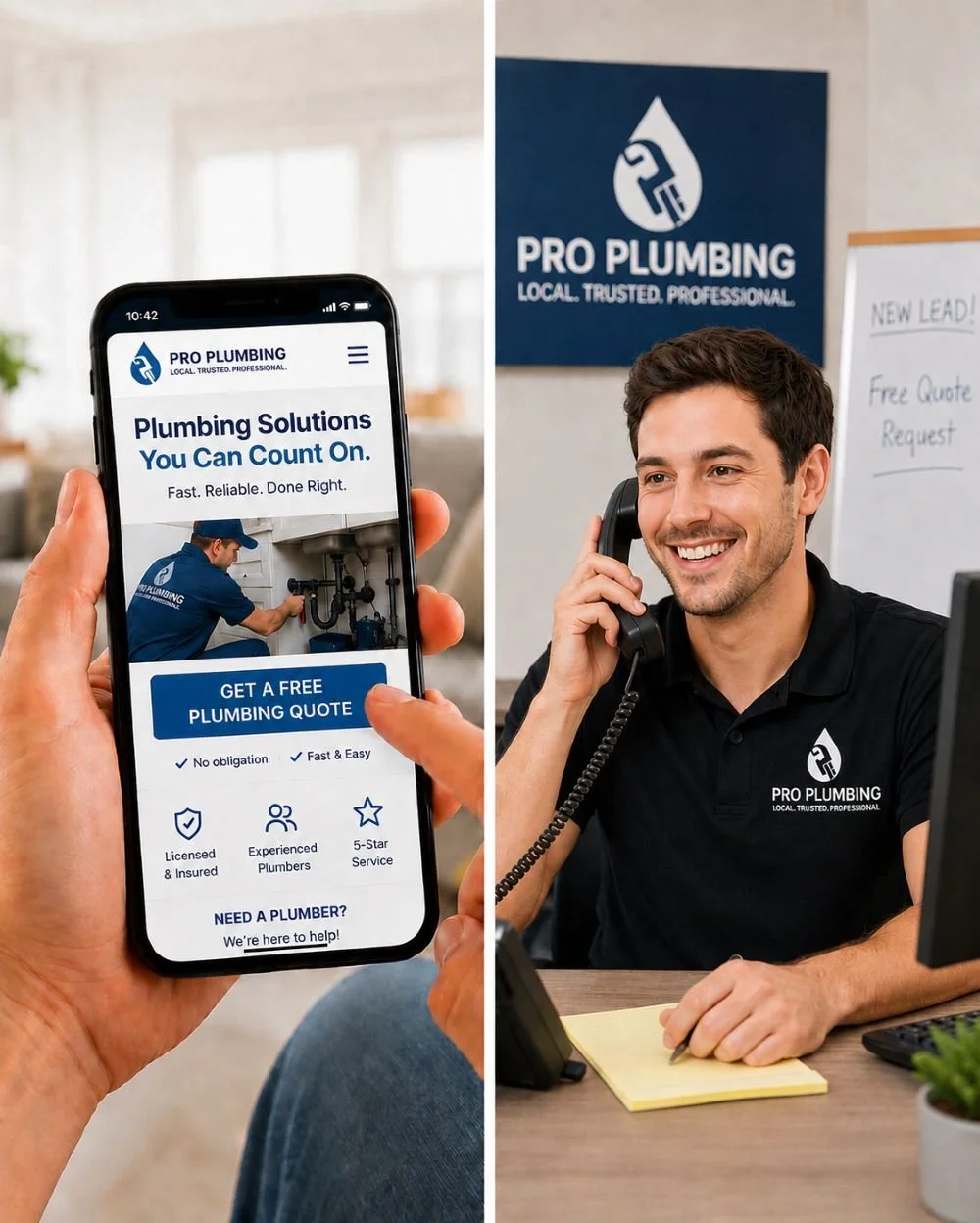 Image of a customer requesting a quote from a plumbing company.