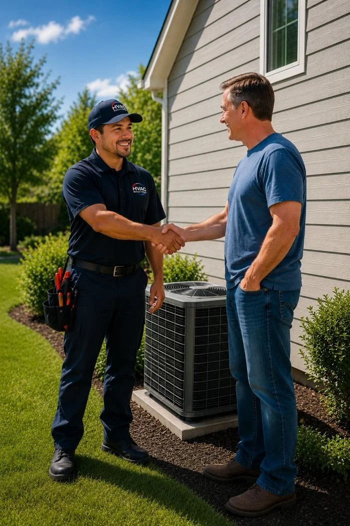 An image of a happy customer of an HVAC company