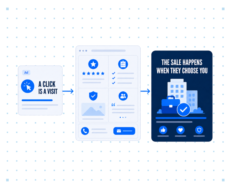 A graphic demonstrating that the click isn't the sale