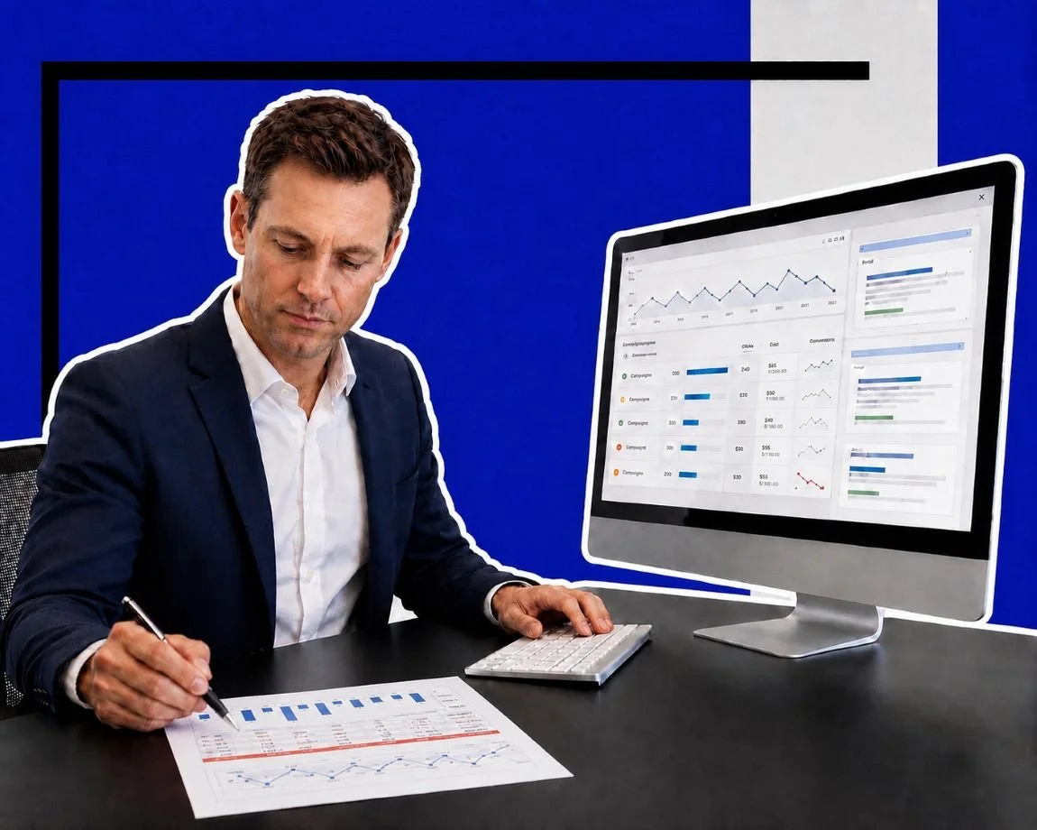 An image of someone studying a computer and drawing a chart