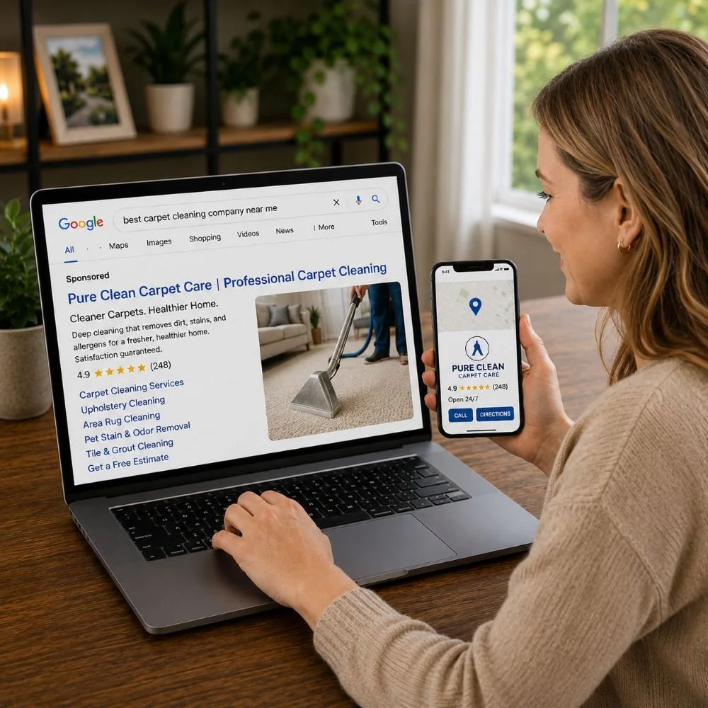 Image of a customer shopping for a carpet cleaning company