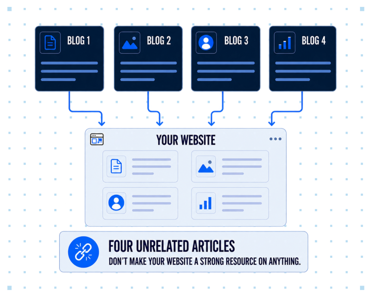 An image showing four blogs on a site