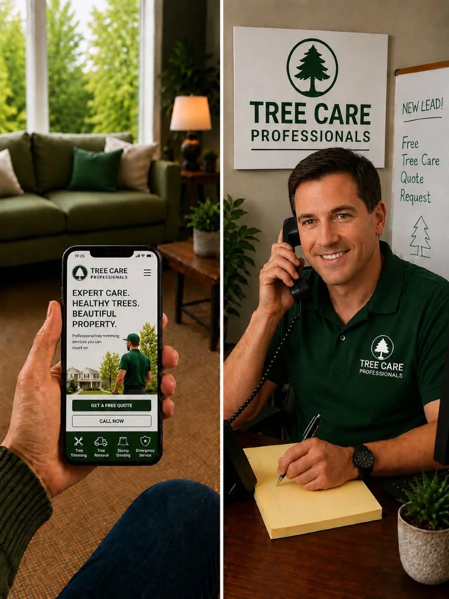 Image of a receptionist for a tree service company answering the phone