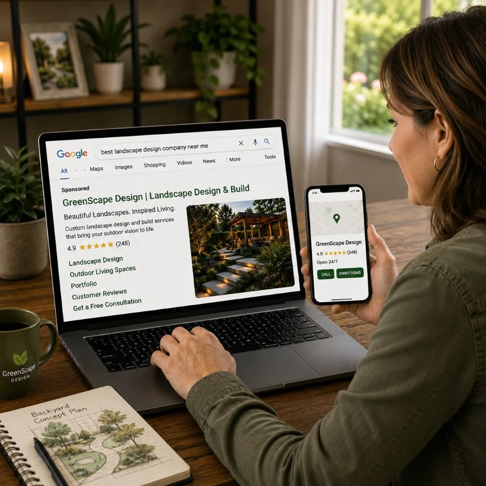 Image of a customer shopping for a landscape design company