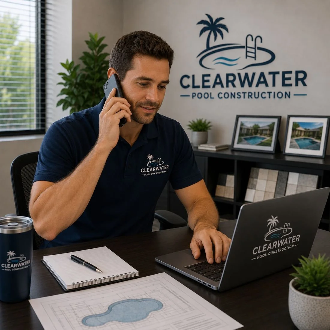Image of a receptionist of a pool construction company