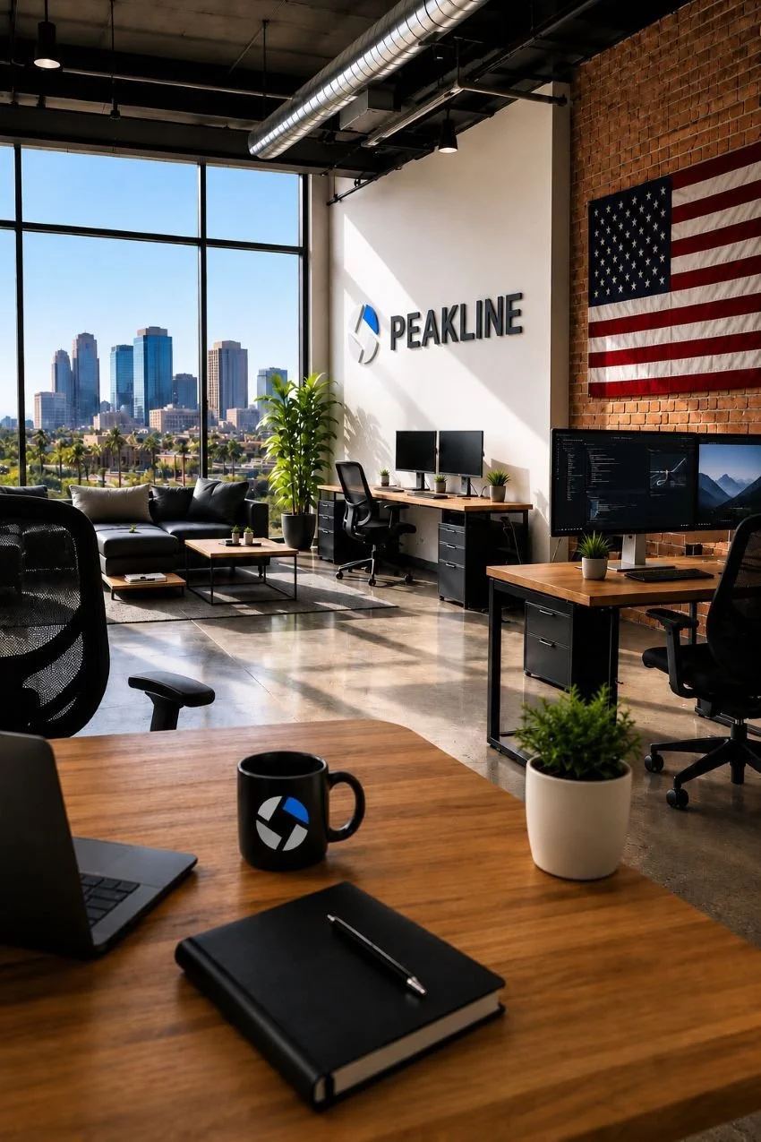 An image of an office with an American flag in it