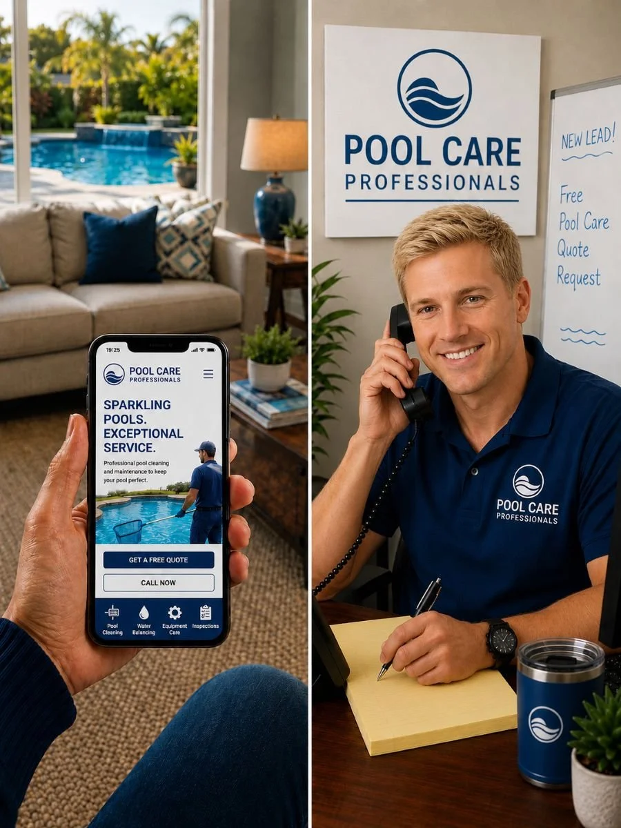 Image of a receptionist for a pool maintenance company answering the phone