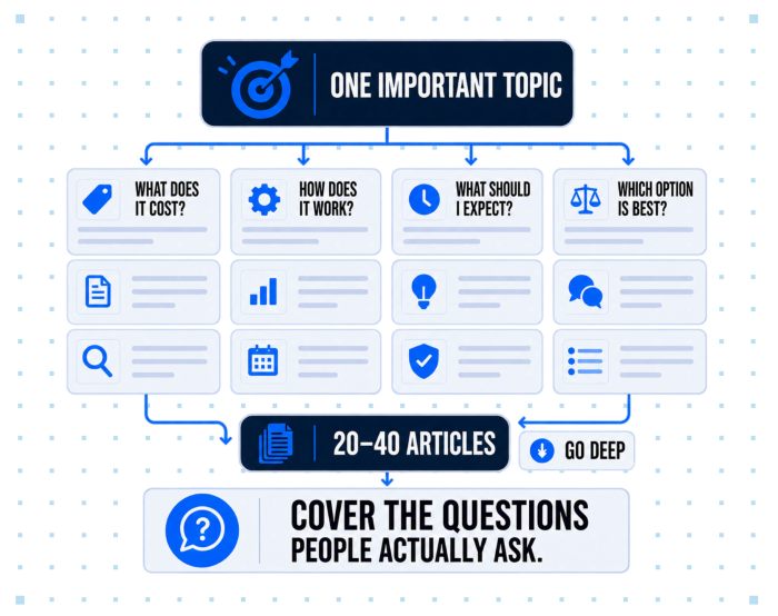 A graphic showing that you should make 20-40 articles about one certain topic