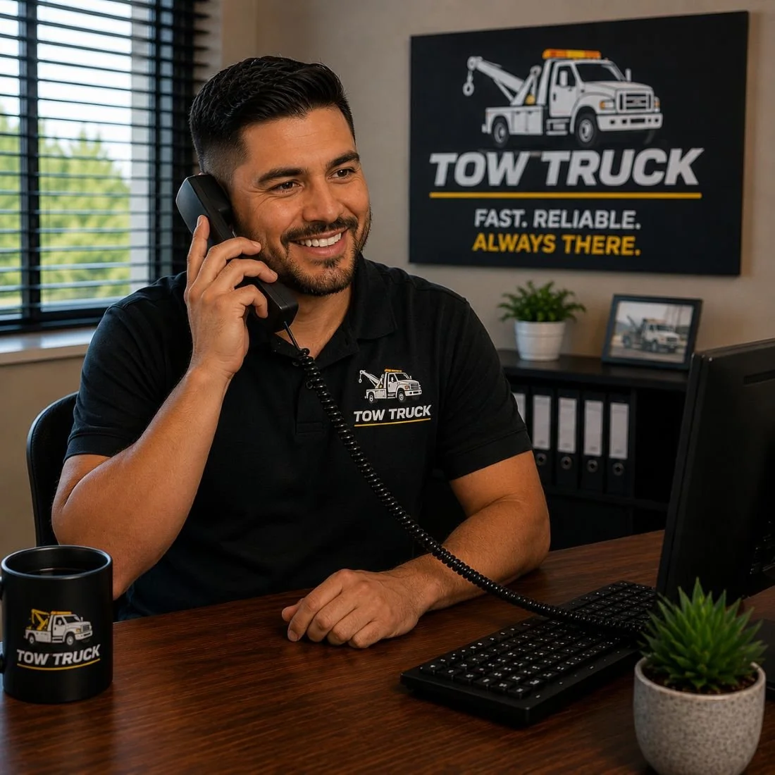 Image of a receptionist for a towing company responding to a lead