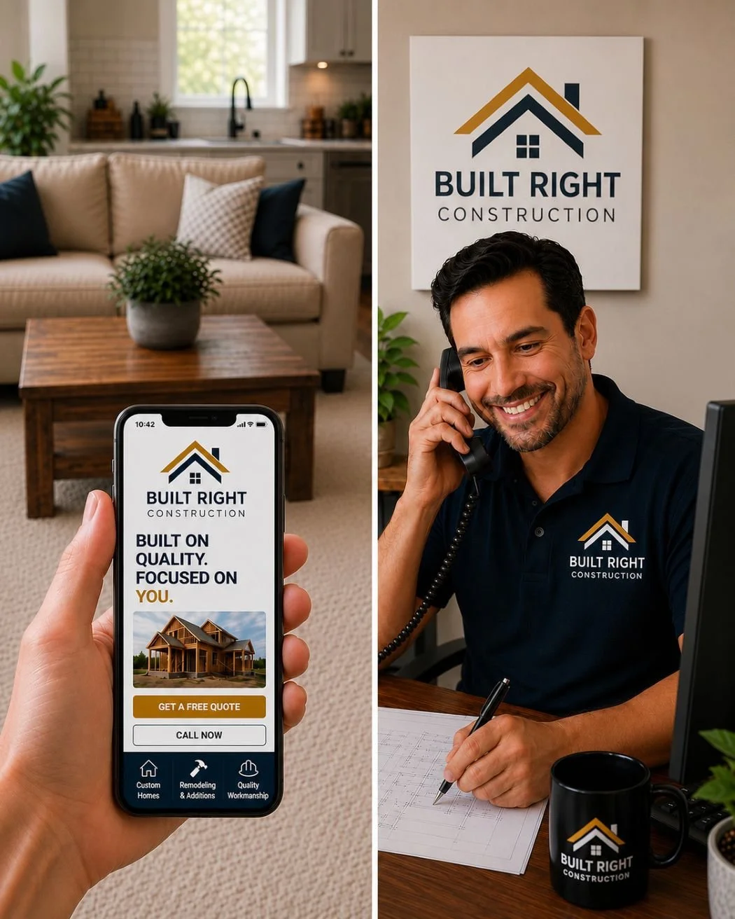 Image of a receptionist for a construction company answering the phone