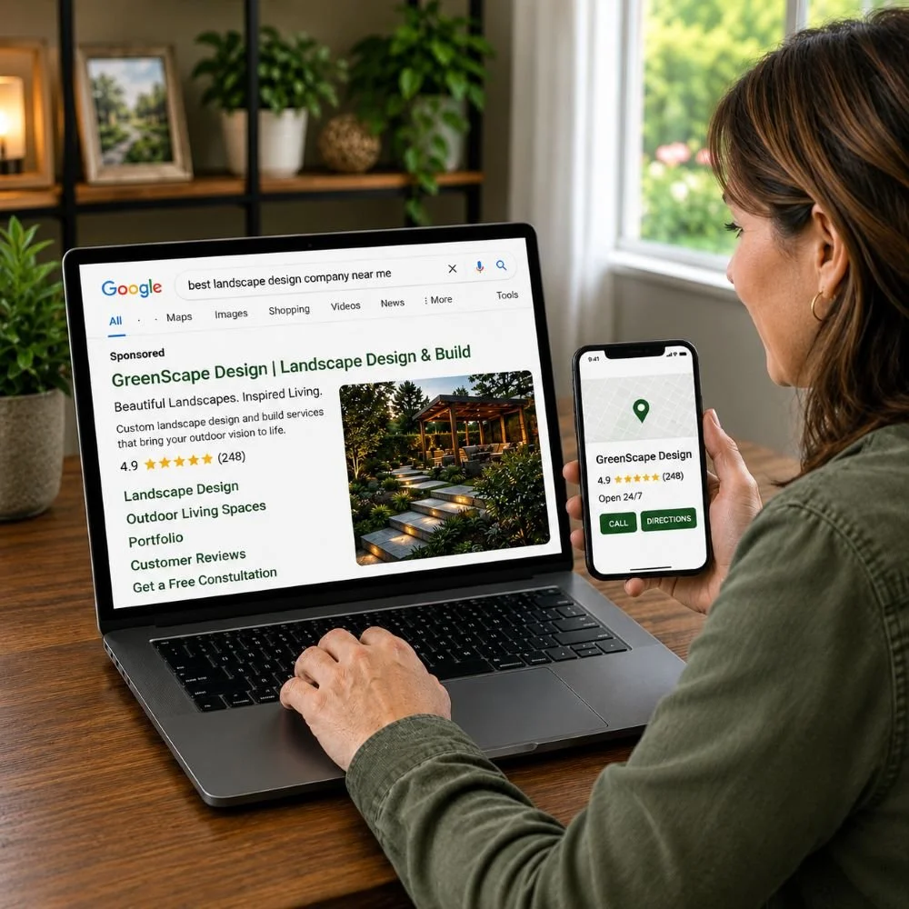 Image of a customer shopping for a landscape design company