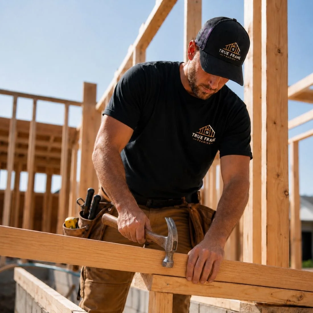 Image of a framing employee at work