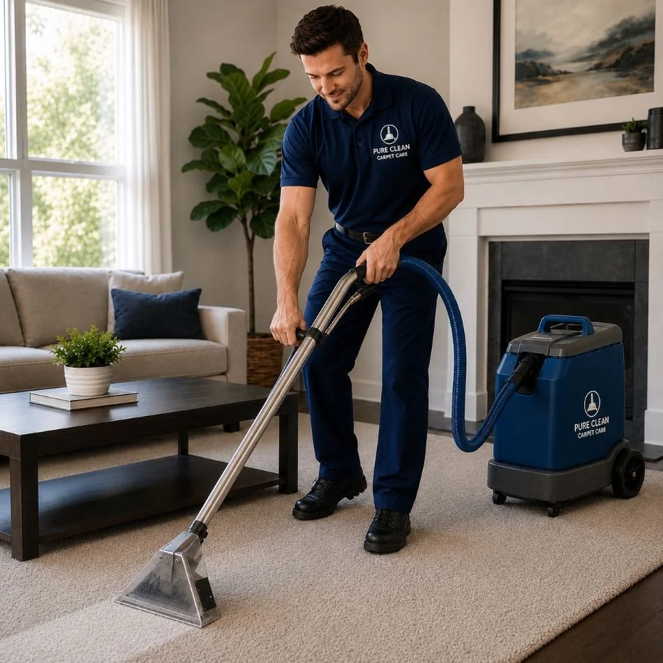 Image of a carpet cleaning employee at work