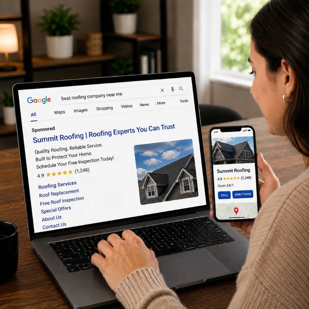 Image of a customer shopping for a roofing service
