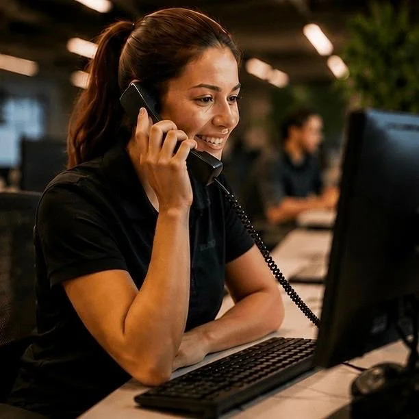 Image of a receptionist answering the phone for a potential customer