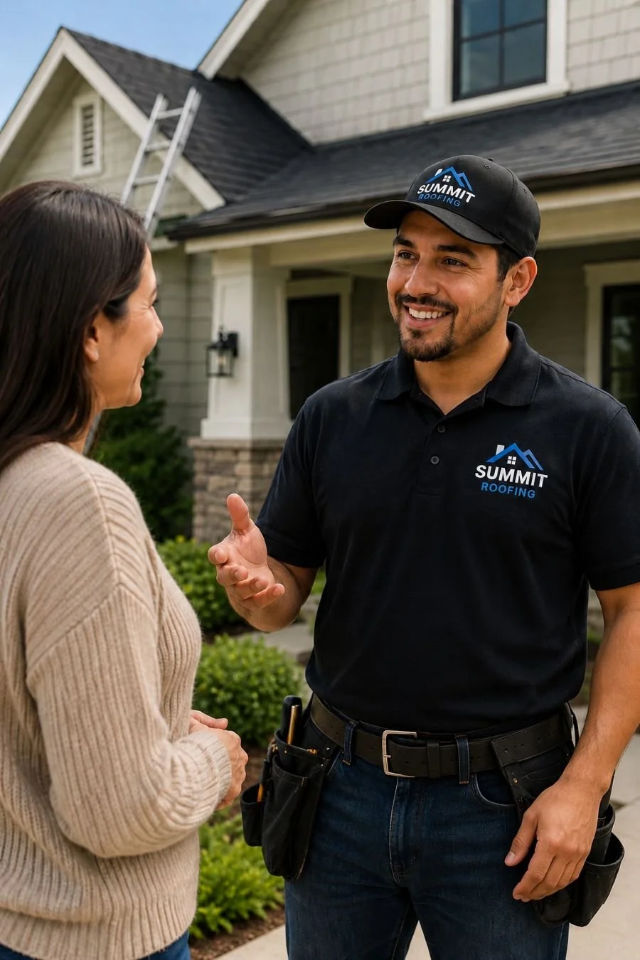 An image of a happy customer of a roofing company