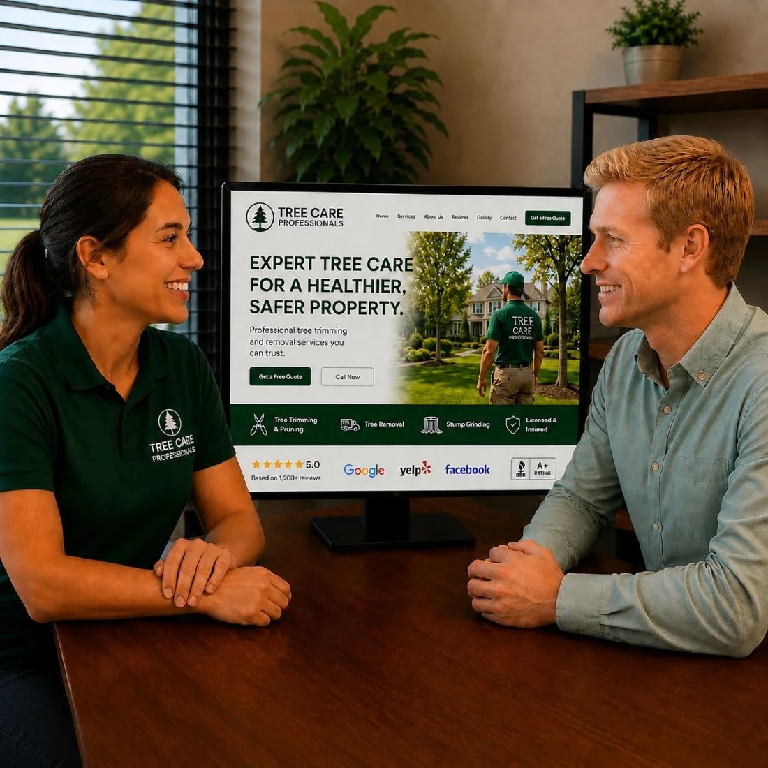 A marketing meeting with a tree care business owner