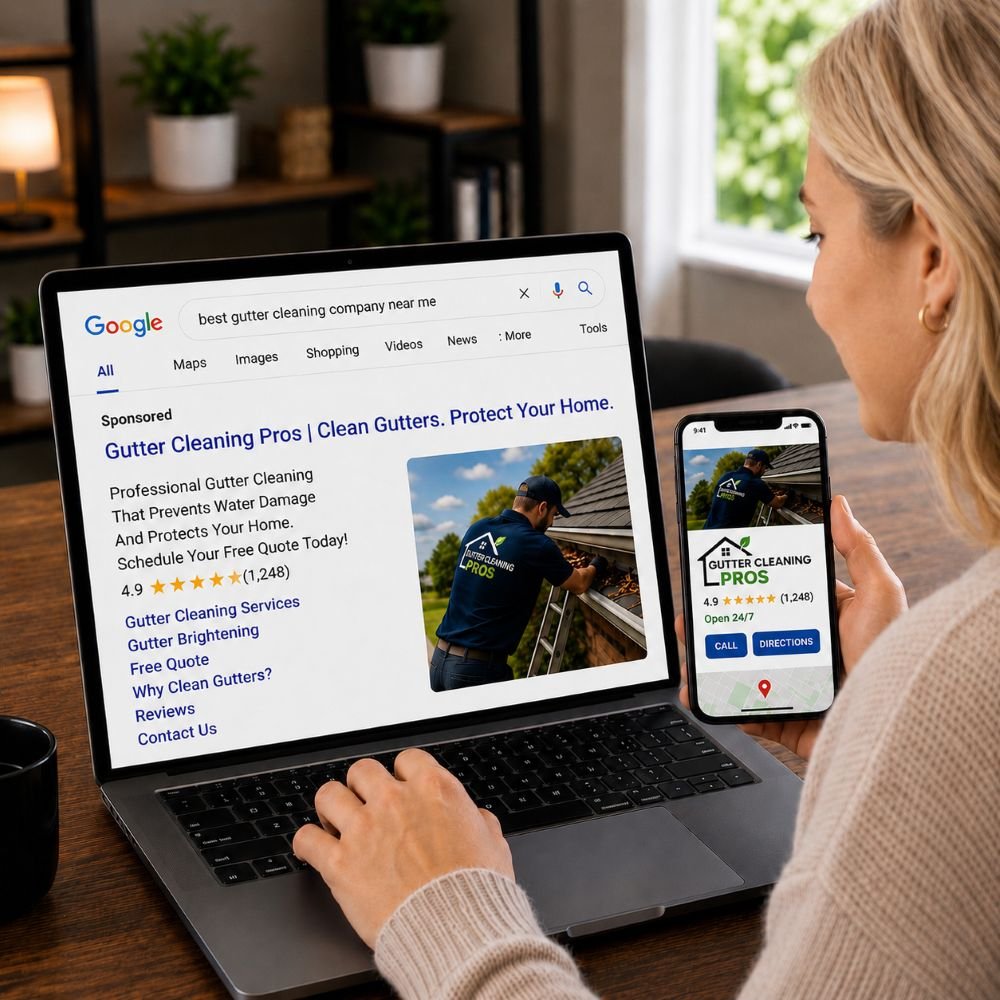 Image of a customer shopping for a gutter maintenance service
